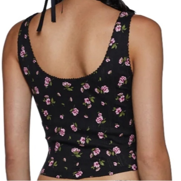 Dolls Kill Delia's Rose Print Tank black multi, cropped, size L NWT - Picture 2 of 11